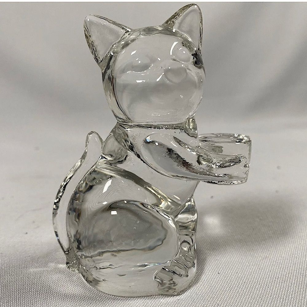 Crystal vintage Glass Cat Kitten Paperweight Art Figurine